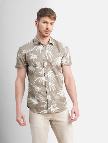 Brown All Over Print Short Sleeves Shirt