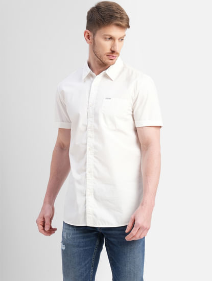 White Logo Print Short Sleeves Shirt