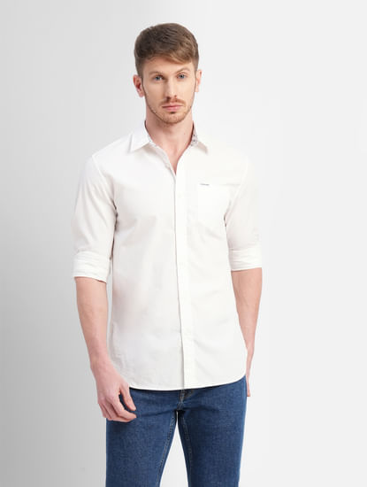 White Logo Print Full Sleeves Shirt