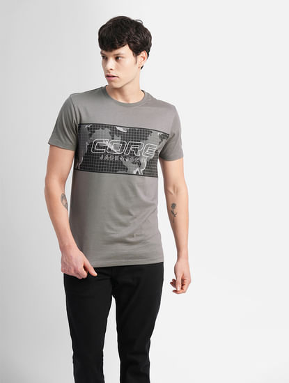Grey Graphic Print Crew Neck T-shirt