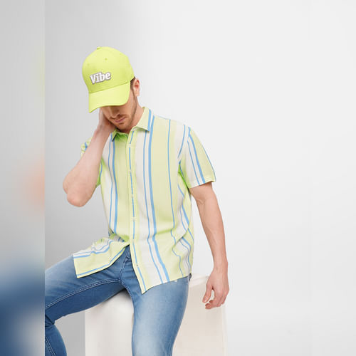 JACK&JONES Lime Green Colourblocked Short Sleeves Shirt