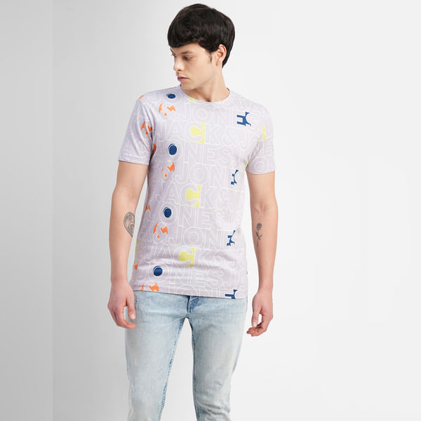 BESTSELLER CLOTHING Lilac Logo Print Crew Neck T-shirt