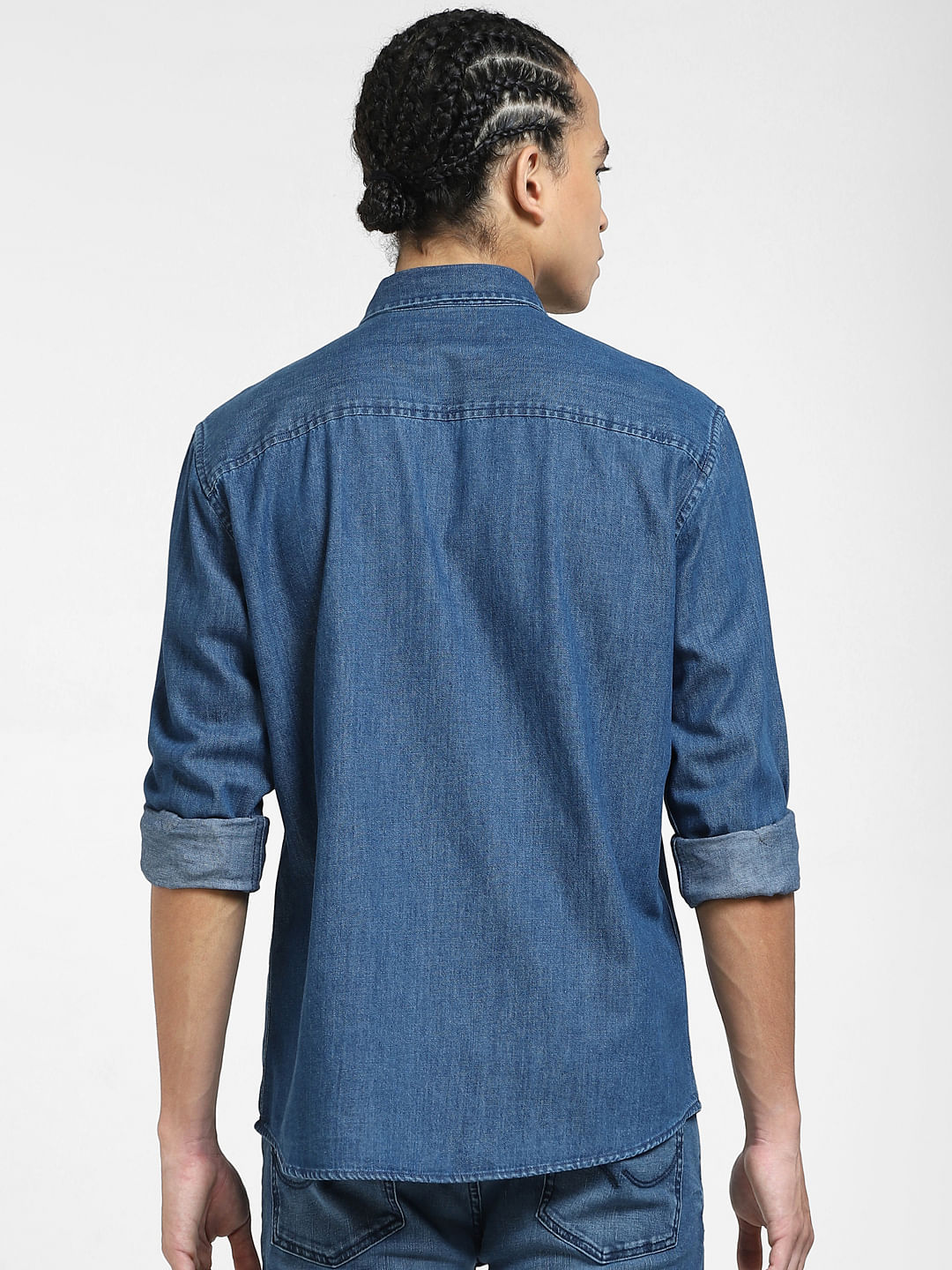 Buy Wholesale Lukkari Men Blue & Navy Blue Faded Casual Denim Shirt