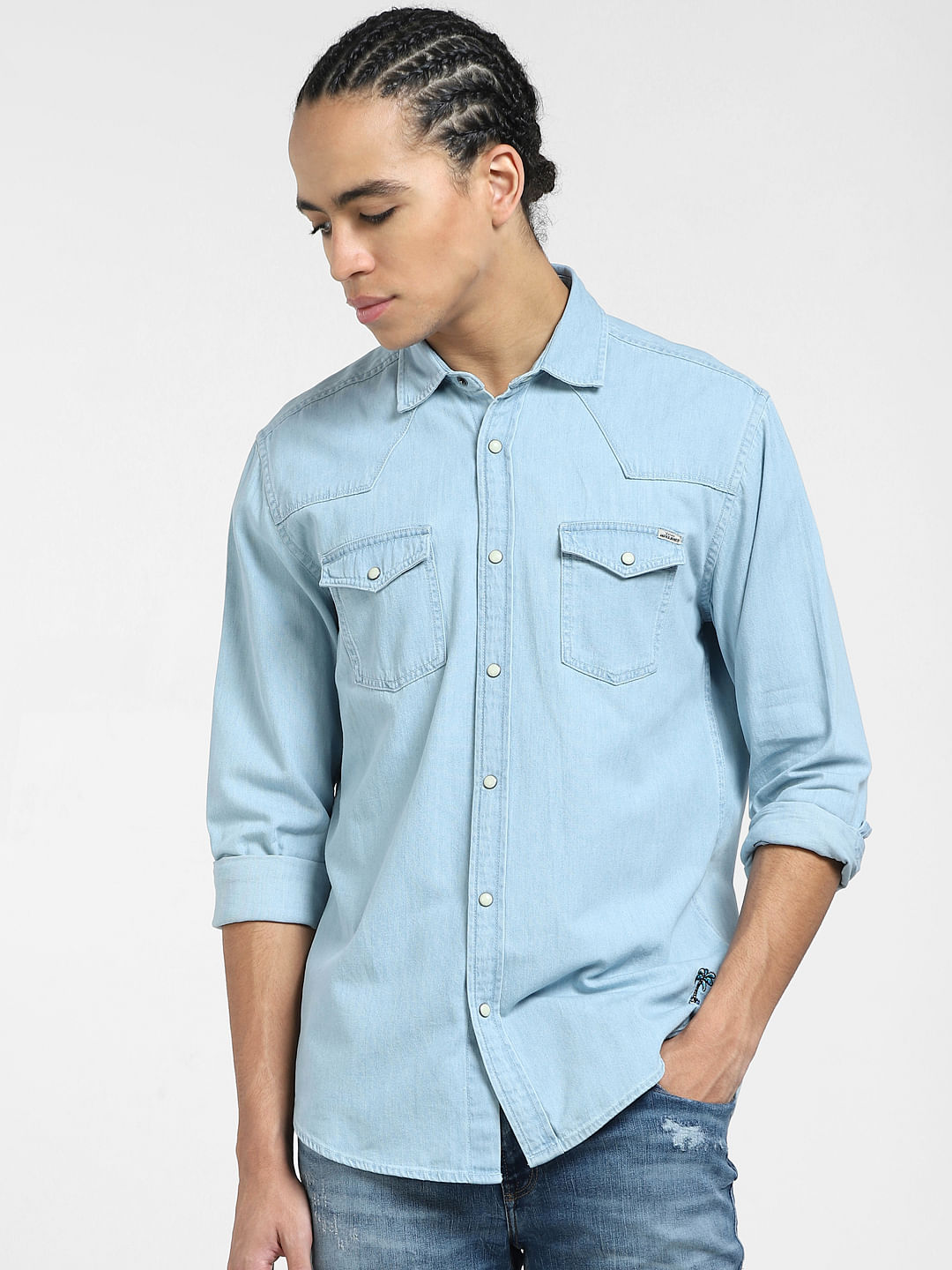 Buy Light Blue Denim Full Sleeves Shirt for Men