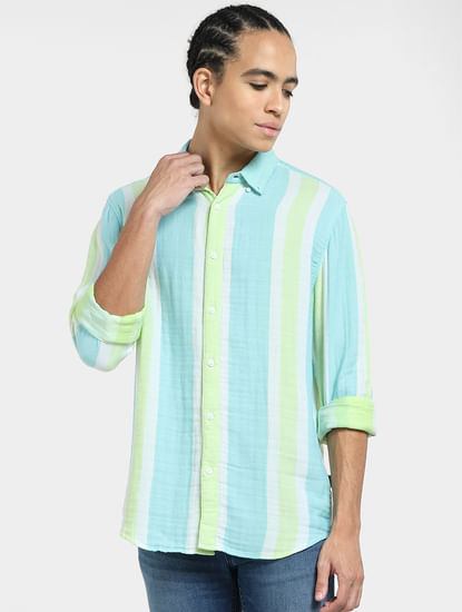 Sky Blue Striped Full Sleeves Shirt