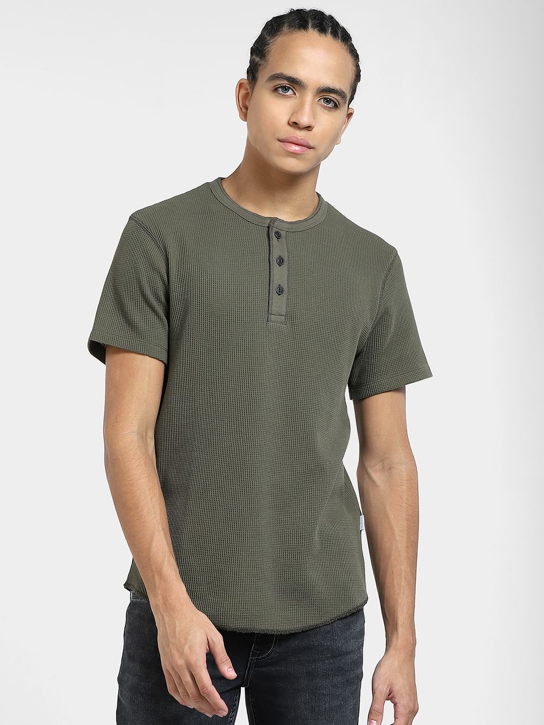 Buy Green Henley T shirt for Men