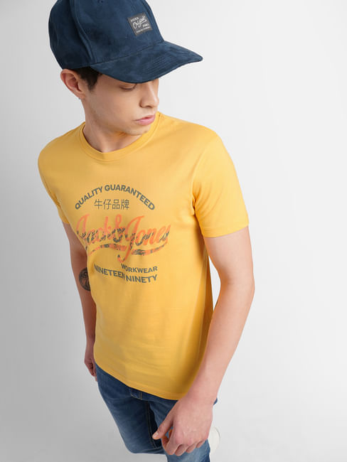 Yellow Logo Print Crew Neck T-shirt