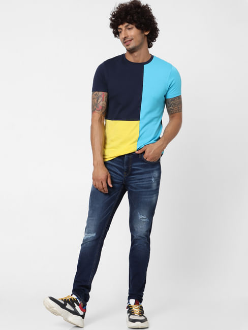 Blue Low Rise Liam Distressed Skinny Fit Jeans 
