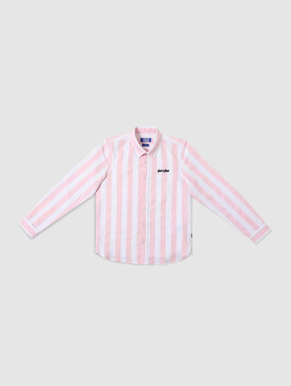 Boys Pink Striped Full Sleeves Shirt