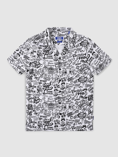 Boys White All Over Graphic Print Shirt