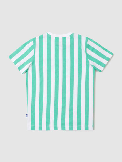 Boys Green Striped Crew Neck T-shirt