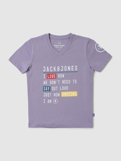 Boys Purple Slogan Print Crew Neck T-shirt