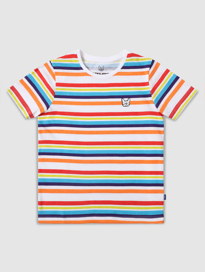 Boys Multi-coloured Striped Crew Neck T-shirt