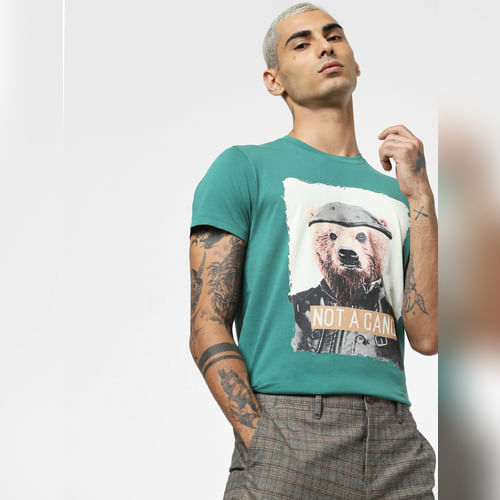Green Graphic Print Crew Neck T-shirt