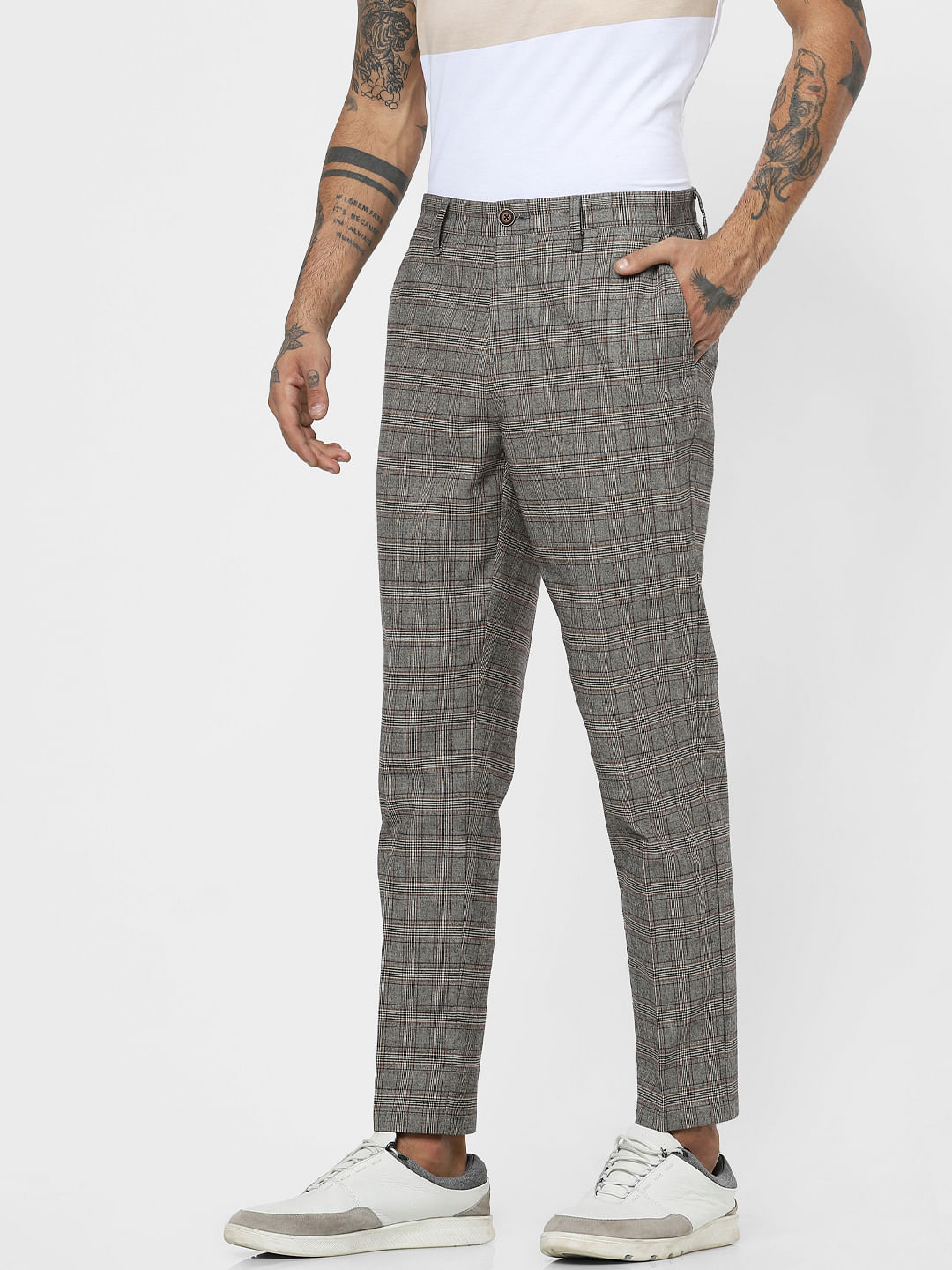 Buy Men Grey Check Trouserss online  Jack  Jones