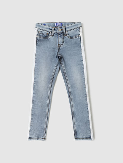 Boys Light Blue Mid Rise Ben Tape Detail Skinny Fit Jeans