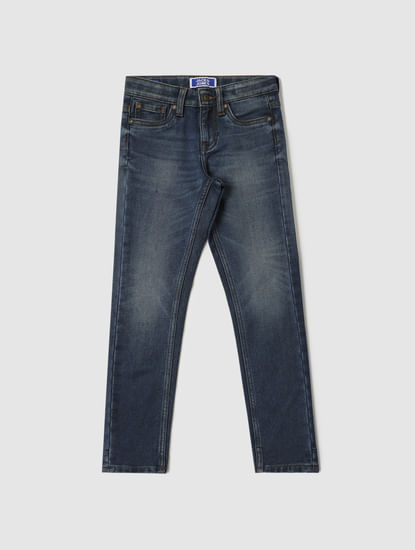 Boys Blue Mid Rise Clark Tape Detail Slim Fit Jeans