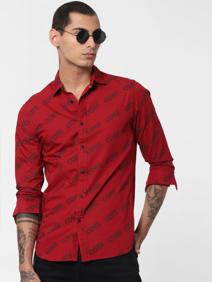 Red All Over Print Full Sleeves Shirt