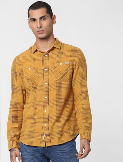 Mustard Printed Full Sleeves Shirt