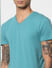 Turquoise V Neck T-shirt_58221+5