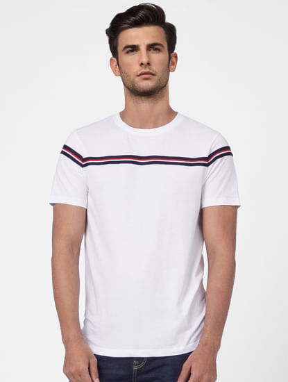 White Striped Crew Neck T-shirt