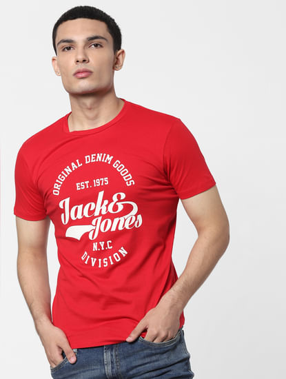 Red Logo Print Crew Neck T-shirt