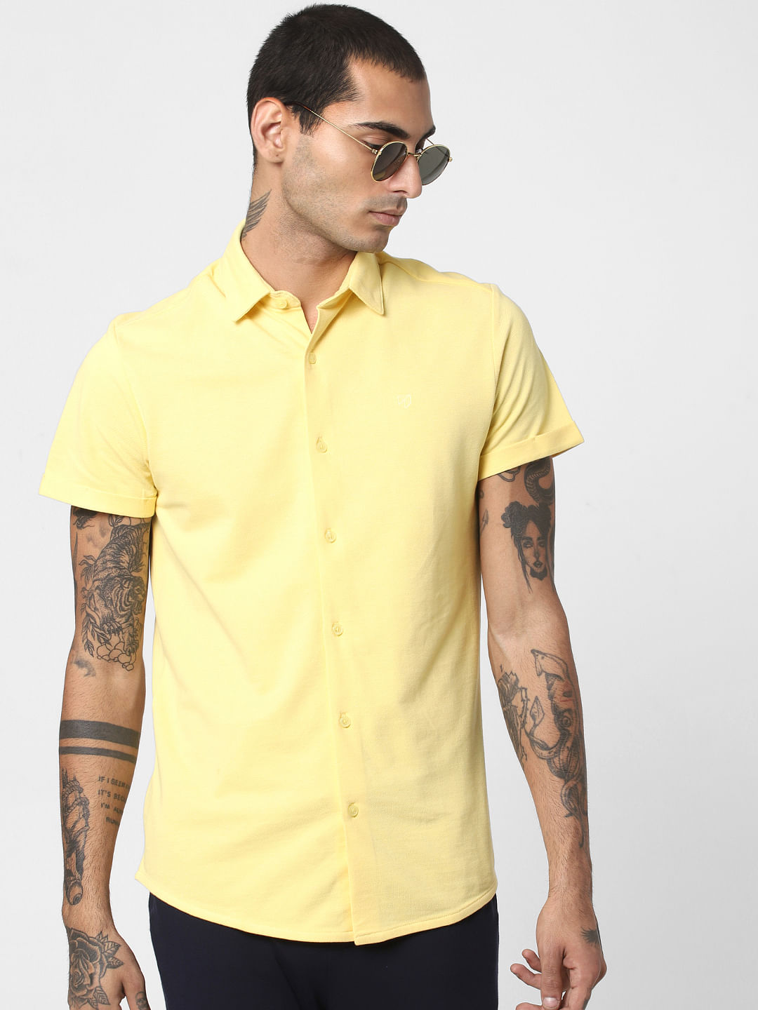 mustard short sleeve dress shirt