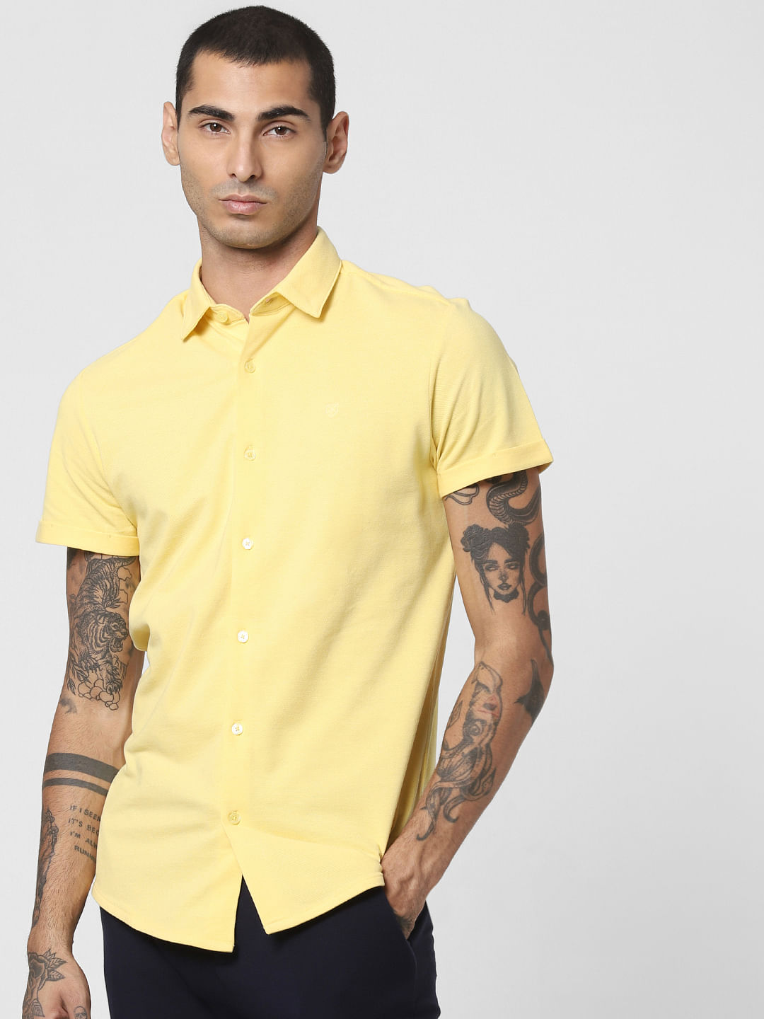 mustard short sleeve dress shirt