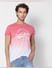 Pink Ombre Crew Neck Text Print T-shirt