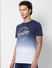 Blue Ombre Crew Neck Text Print T-shirt