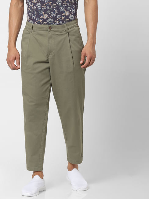 Green Mid Rise Regular Fit Pants