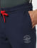 Navy Blue Mid Rise Logo Print Drawstring Sweatpants