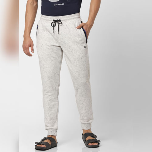 JACK&JONES White Mid Rise Drawstring Logo Print Sweatpants