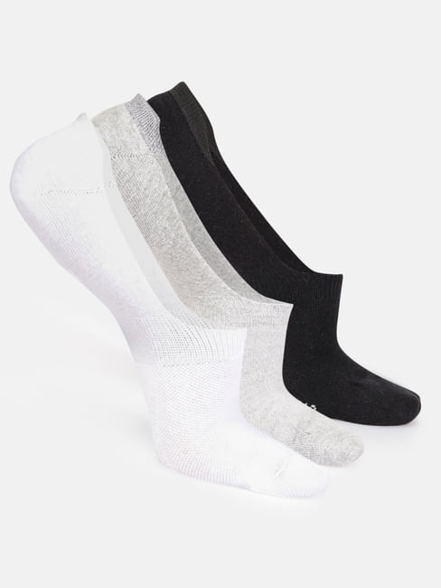 Pack of Three No Show Socks - White, Grey, Black