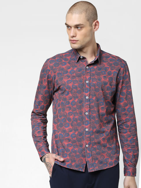 Red All Over Print Full Sleeves Shirt