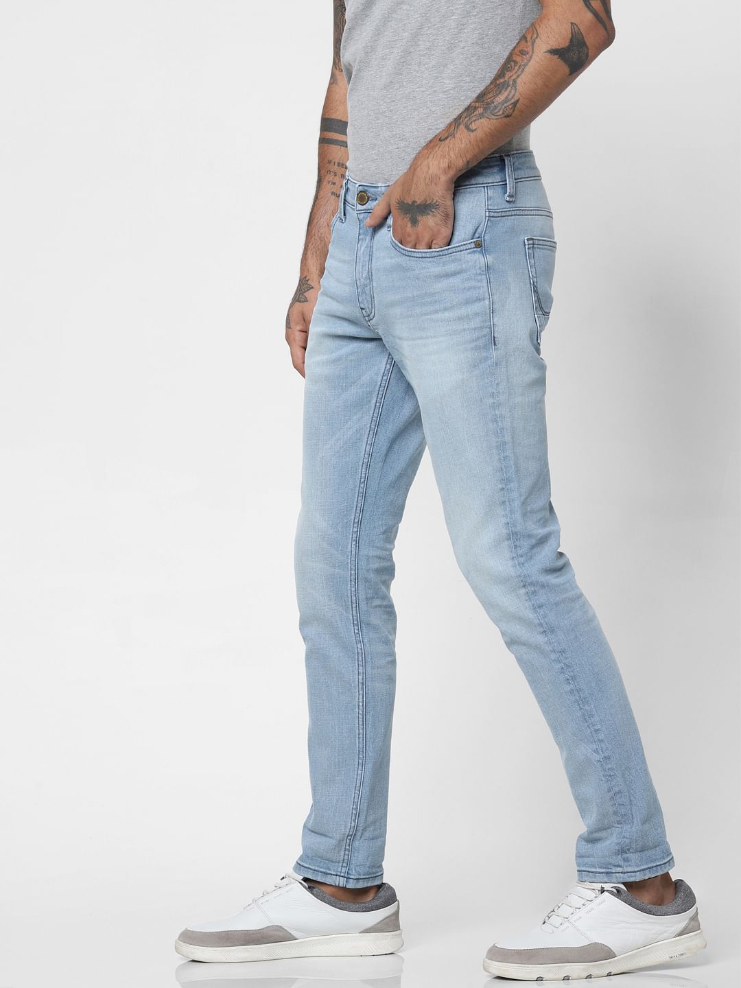 light blue slim straight jeans