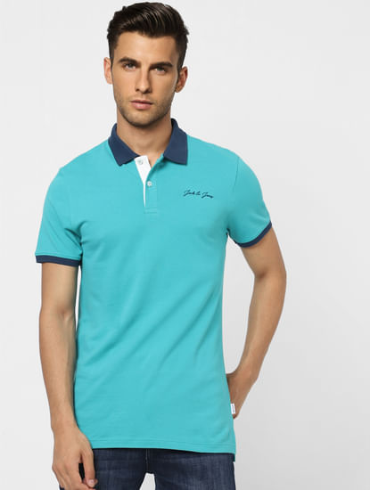 Blue Contrast Tipping Polo T-shirt