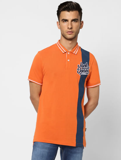 Orange Logo Print Polo T-shirt