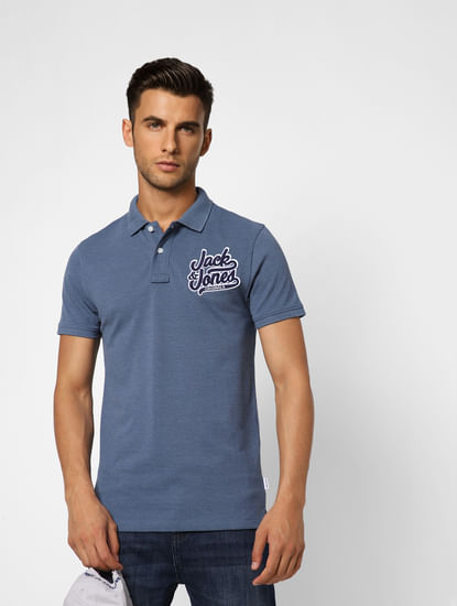 Blue Logo Print Polo T-shirt