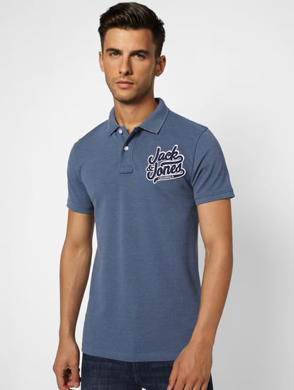 Blue Logo Print Polo T-shirt