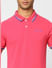 Pink Contrast Tipping Polo T-shirt_405086+5