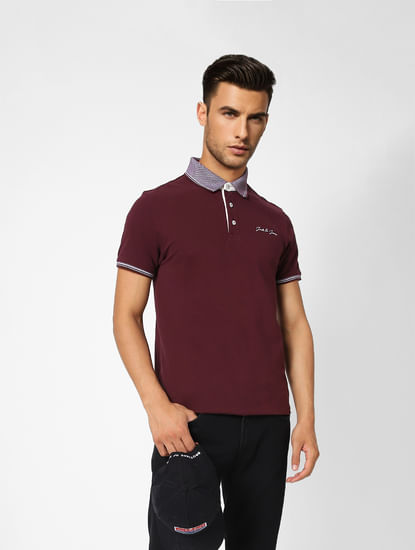 Burgundy Contrast Tipping Polo T-shirt