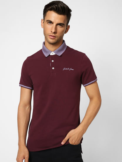 Burgundy Contrast Tipping Polo T-shirt