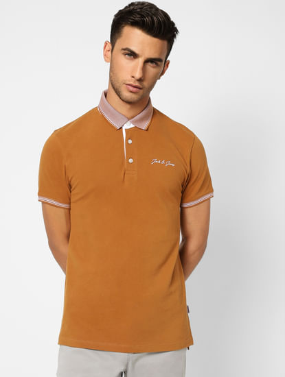 Brown Contrast Tipping Polo T-shirt