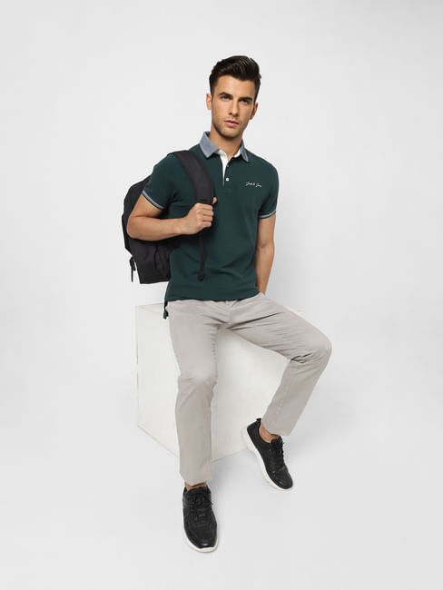 Dark Green Contrast Tipping Polo T-shirt