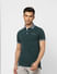 Dark Green Contrast Tipping Polo T-shirt_405091+2