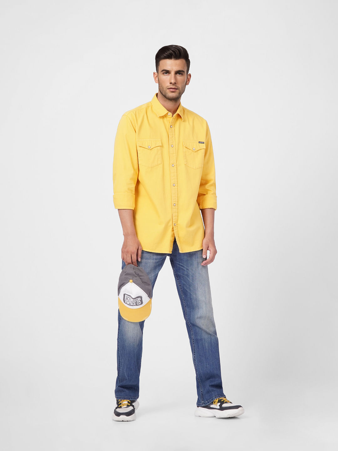 Yellow Logo Print Full Sleeves Shirt