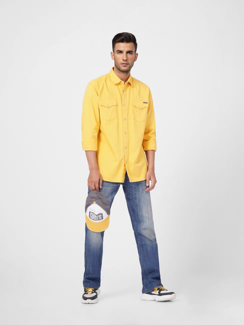 Yellow Cotton Full Sleeves Shirt