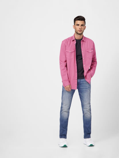Pink Cotton Full Sleeves Shirt
