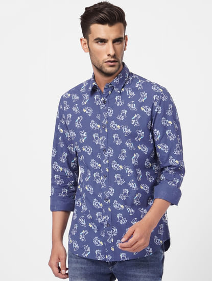 Blue Printed Full Sleeves Shirt
